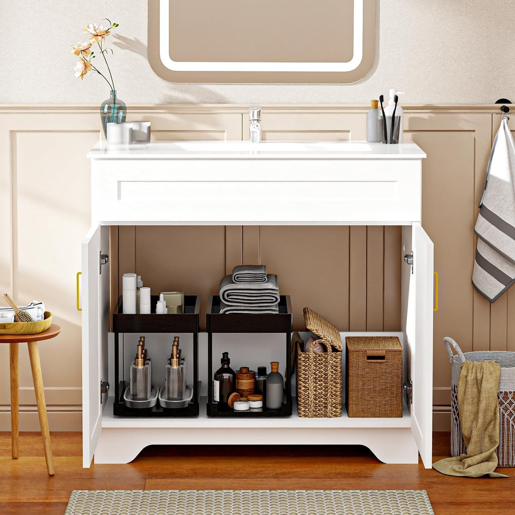 36 Inch Bathroom Vanity with Ceramic Sink - Modern Farmhouse Style Sink Cabinet, Easy Tool-Free Installation, for Bathroom Remodel and Upgrade (White)