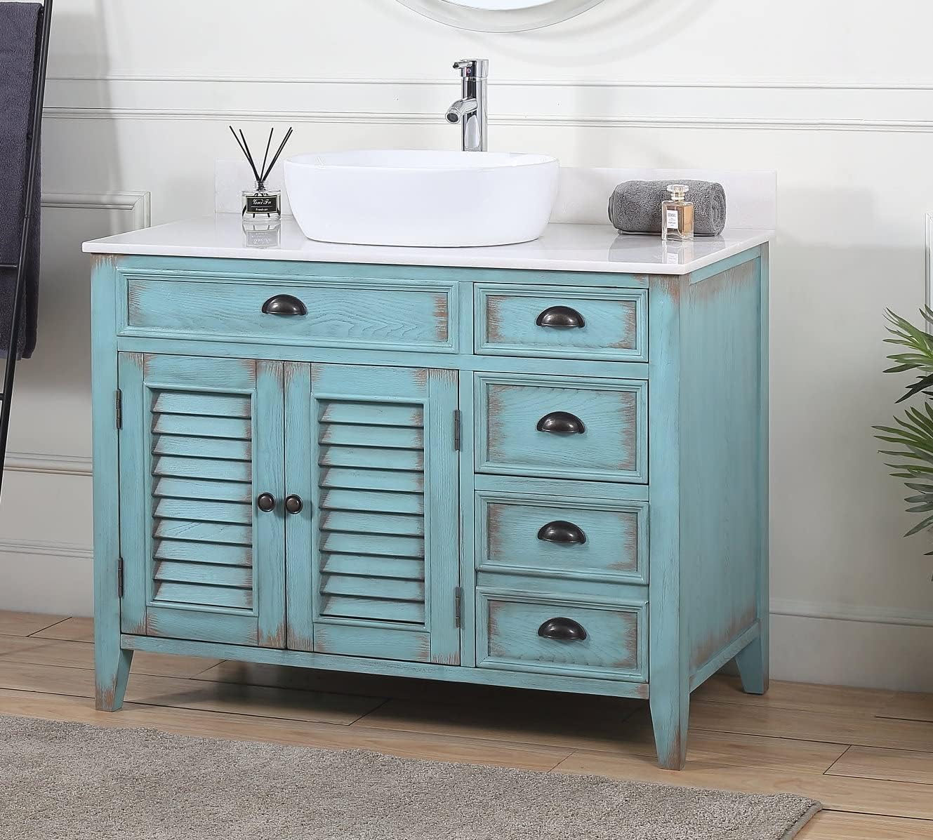 42' Abbeville Vessel Sink Vanity, Distressed Blue - Benton Collection Model CF-78881BU