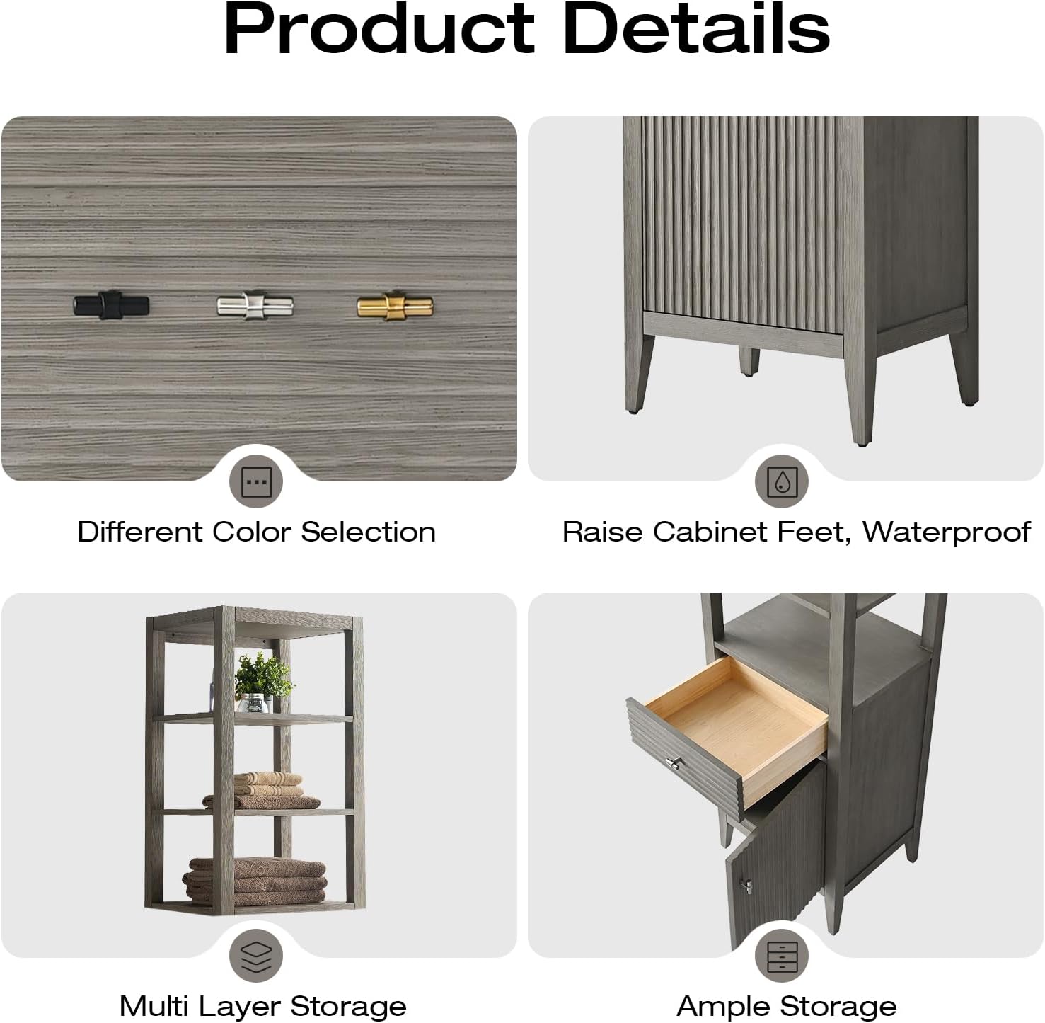 Vanity Art Vanity with Storage Cabinet & Shelves, Free-Standing Vanity with Soft-Closing Doors, Driftwood Gray, Golden Brushed Handware VA91-LC-DG-GB