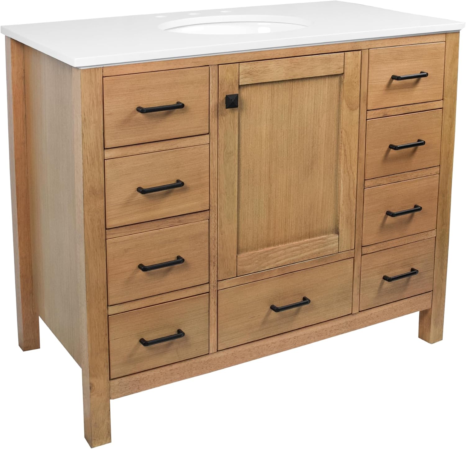 Kitchen Bath Collection 42-inch Bathroom Vanity (Blonde/White): Modern, 5-Drawer, 1-Door, Freestanding, Engineered Stone Countertop, White Ceramic Sink