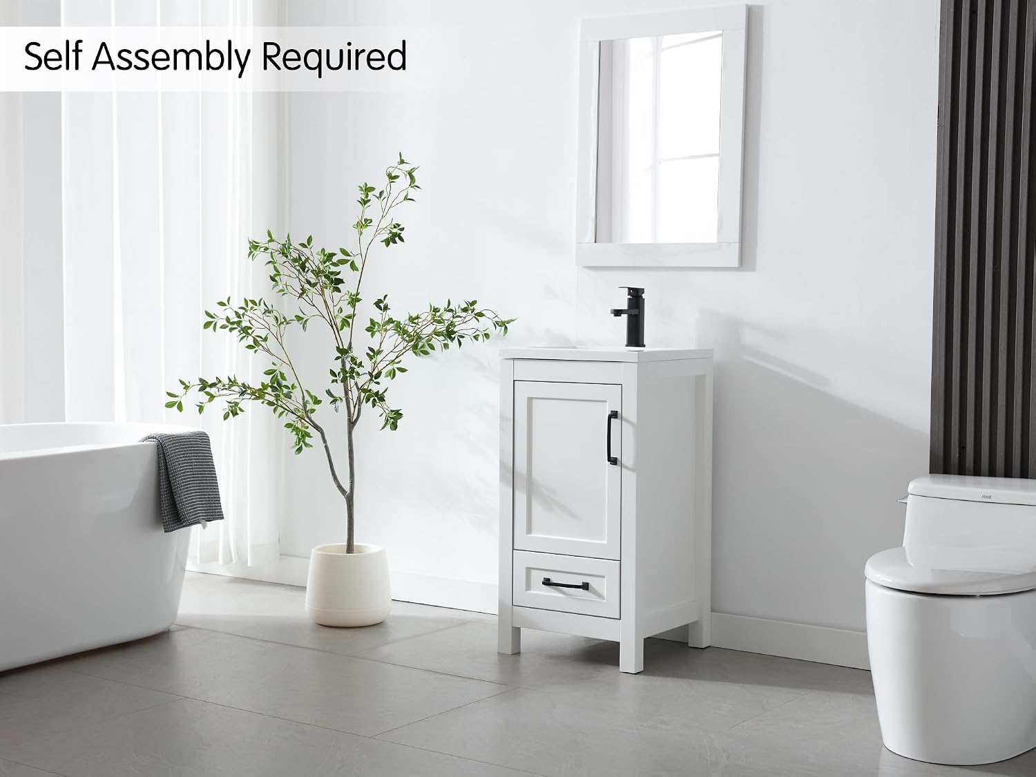 LUCKWIND 18' Bathroom Vanity and Sink Combos, Modern Bathroom Storage Painted Cabinet with Undercounter Ceramic Single Sink Top, Matte Black Faucet and Drawer, Mirror Not Included, White