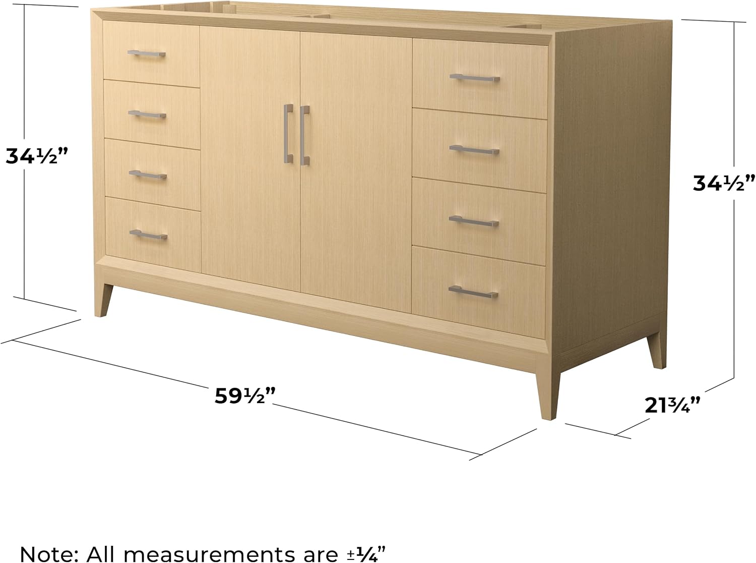 Wyndham Collection Janna 60 Inch Single Bathroom Vanity in White Oak, No Countertop, No Sink, Brushed Nickel Trim