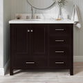 ARIEL Cambridge 42-inch Bathroom Vanity with Sink,Solid Wood, 1.5-inch Pure White Quartz Countertop & Backsplash, Single Oval Porcelain Sink, 2 Soft Closing Doors, 5 Dovetail Drawers, Espresso