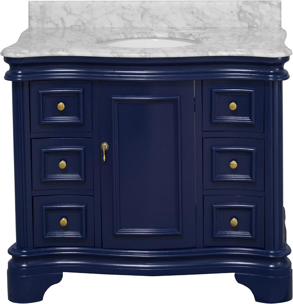 Kitchen Bath Collection Katherine 42-inch Bathroom Vanity (Carrara/Royal Blue): Includes Royal Blue Cabinet with Authentic Italian Carrara Marble Countertop and White Ceramic Sink