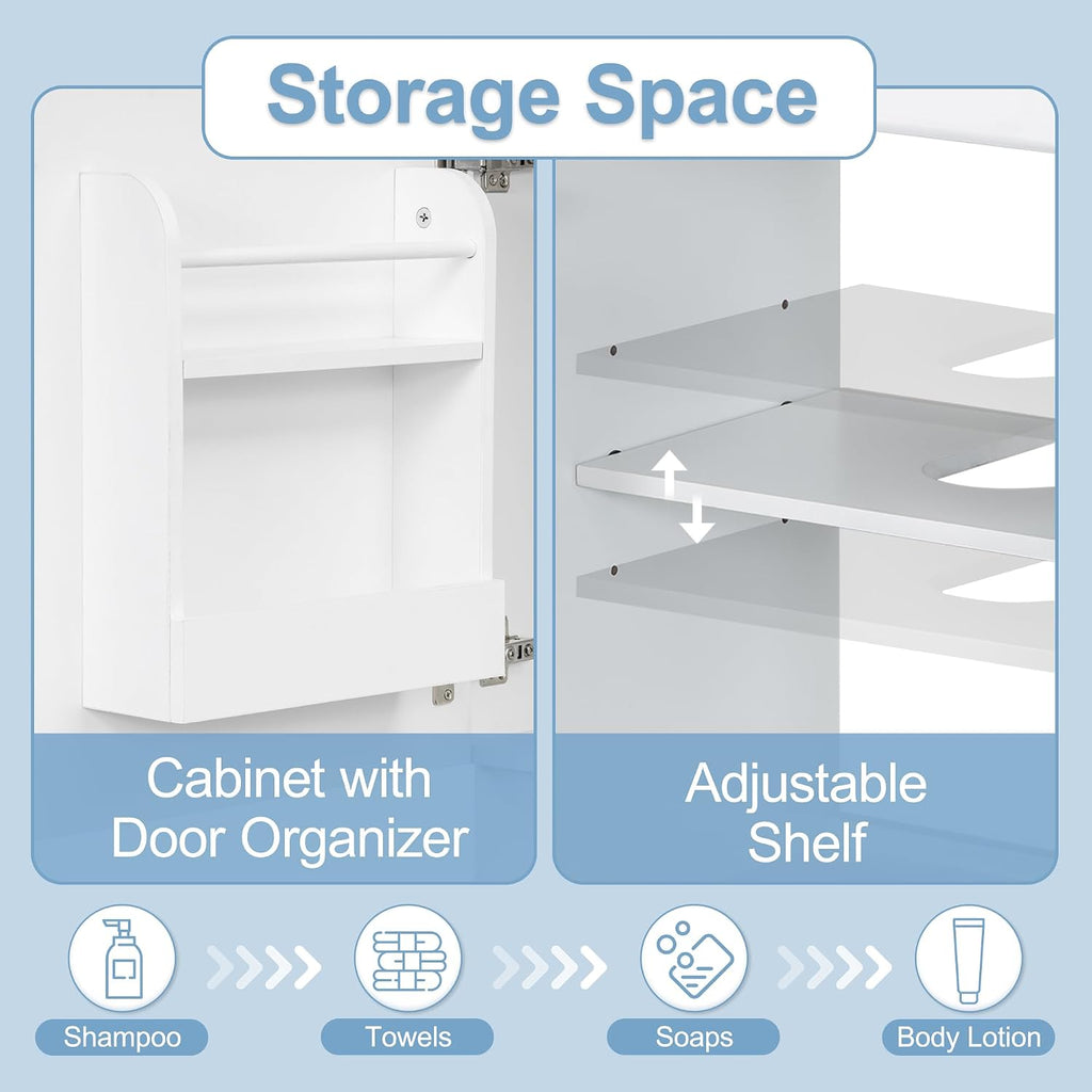 Harper & Bright Designs 18' Bathroom Vanity with Sink, Free Standing Single Basin Vanity Set with Adjustable Shelf & Storage Rack, Solid Wood Bathroom Cabinet with Ceramic Basin for Bathroom, White