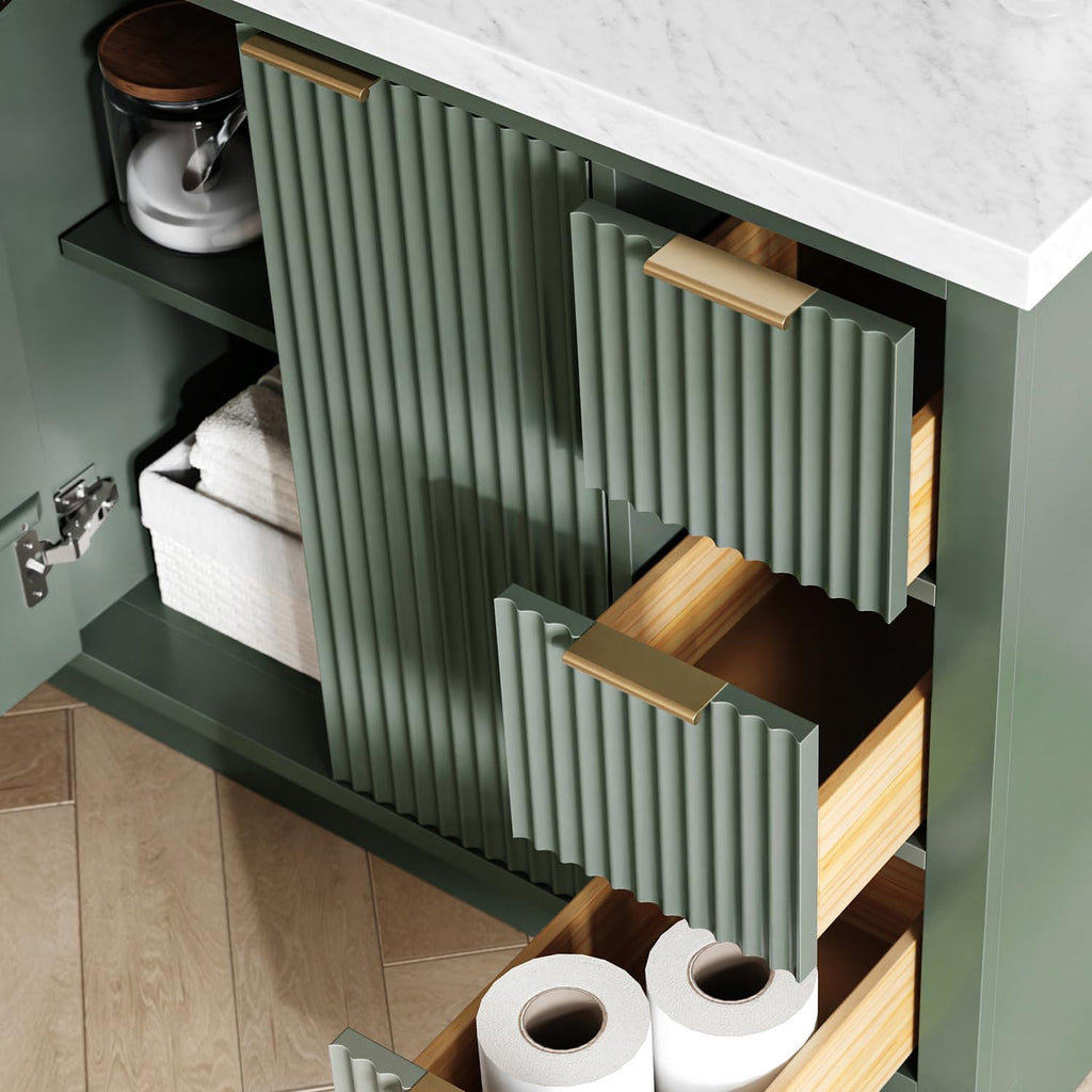 ARIEL Milan 48-inch Bathroom Vanity with Sink,Solid Wood, 1.5-inch Italian Carrara Marble Countertop, Single Rectangular Porcelain Sink, Soft Closing Doors, Dovetail Drawers, Vintage Green