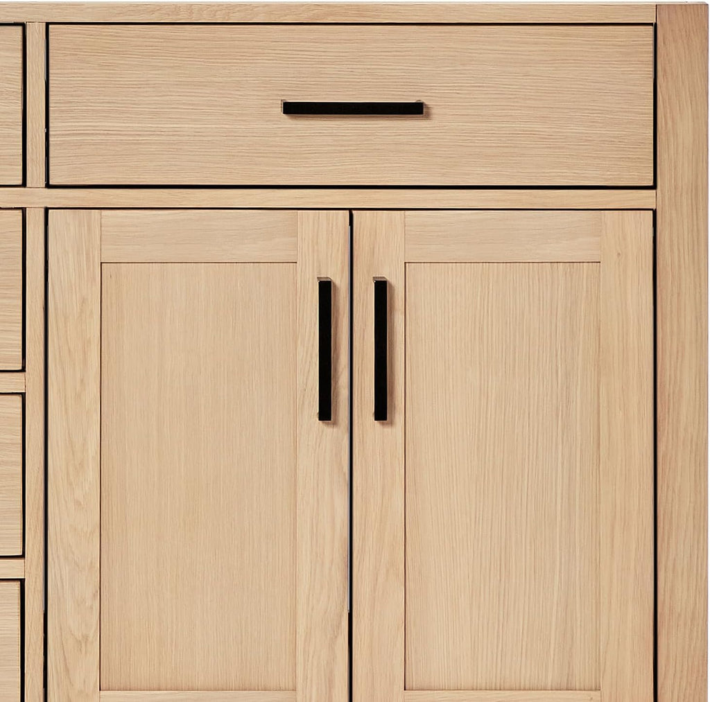 ARIEL Hepburn 66-inch Bathroom Vanity with Sink,Solid Wood, 1.5-inch Carrara White Quartz Countertop, Double Rectangular Porcelain Sink, 4 Soft Closing Doors, 6 Dovetail Drawers, White Oak