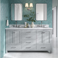 DKB Beckford 66-Inch Grey Double Bathroom Vanity, 1.5-Inch Italian Carrara Marble Countertop & Backsplash, 2 Oval Sinks, 4 Soft Closing Shaker Doors, 6 Dovetail Drawers, Brushed Nickel