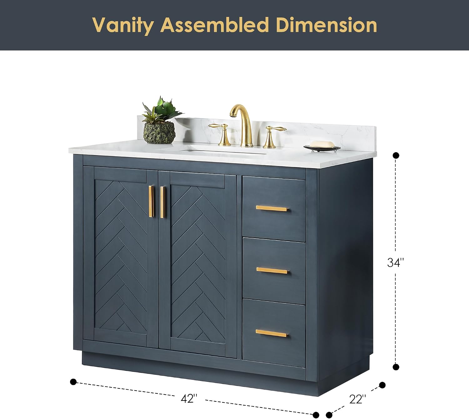Gazsi 42' Wood Vanity in Charcoal Blue with Composite Stone Top Without Mirror