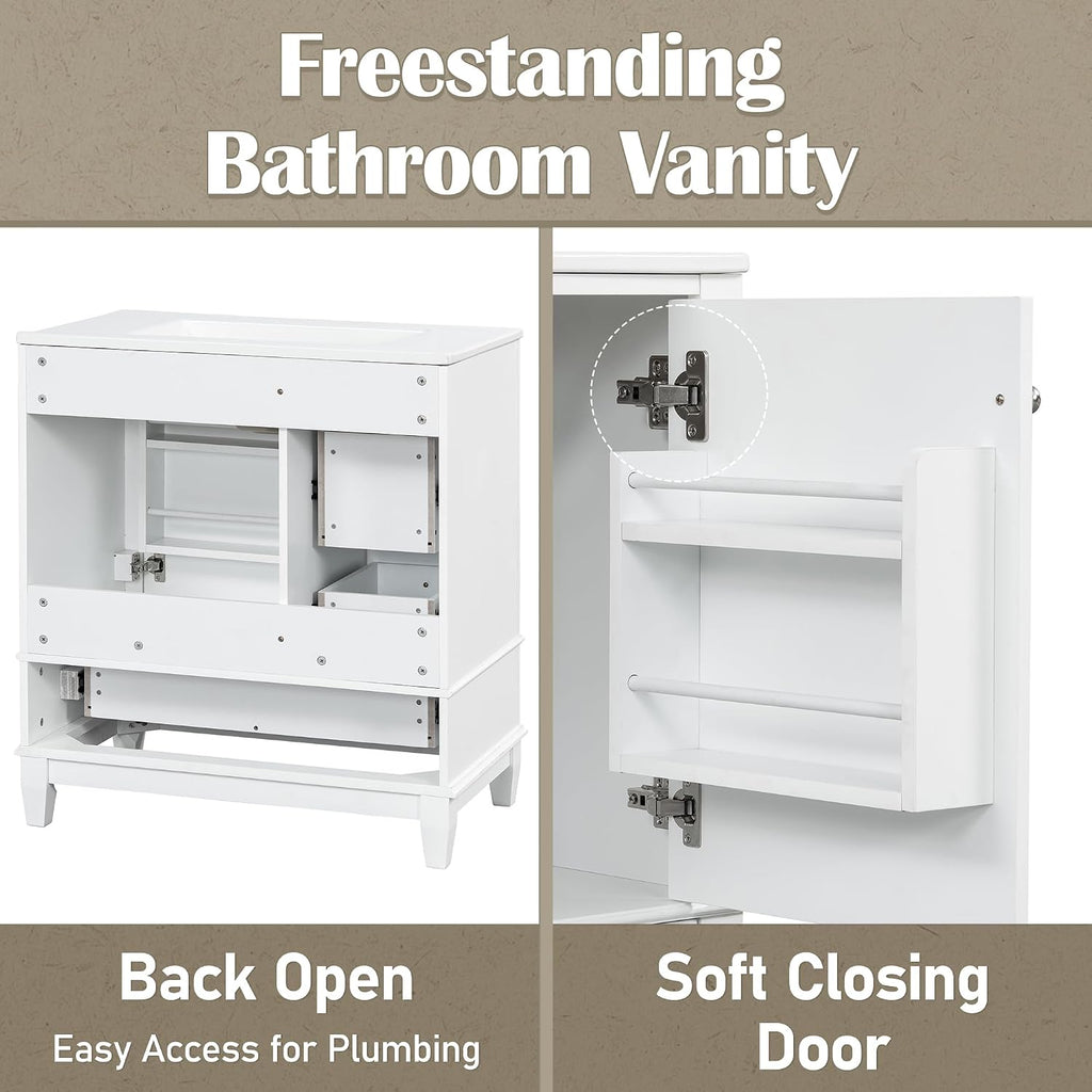 Mirightone 60 Inch Bathroom Vanity with Double Sink, 60 Double Sink Bathroom Vanity, Bathroom Vanity 60' Double Sink with 6 Drawers, 2 Cabinets and 2 Door with Shelves (White)