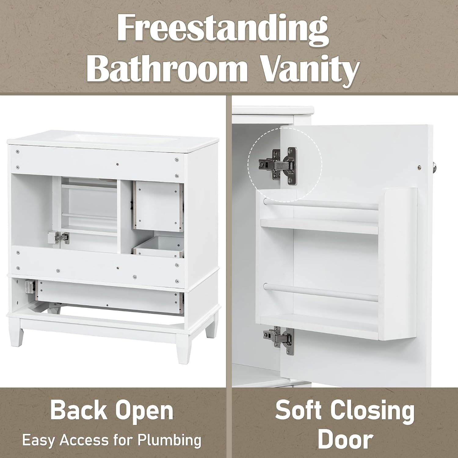 Mirightone 60 Inch Bathroom Vanity with Double Sink, 60 Double Sink Bathroom Vanity, Bathroom Vanity 60' Double Sink with 6 Drawers, 2 Cabinets and 2 Door with Shelves (White)