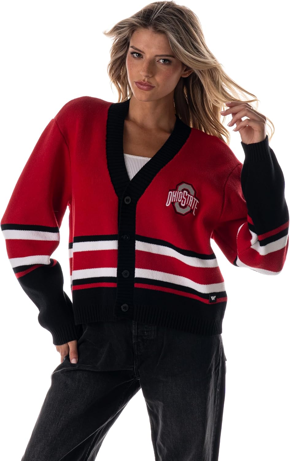 The Wild Collective Women's Ohio State Cropped Jacquard Cardigan