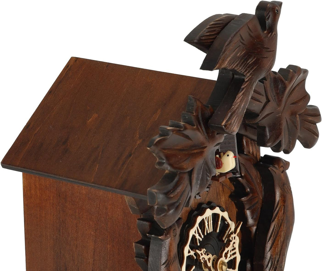 Kintrot Cuckoo Clock, Traditional Black Forest Handcrafted Wooden Quartz Clock for Wall Antique Decroration with Maple Leaf Pendulum, 12 Melodies, Night Sensor and Singing Bird