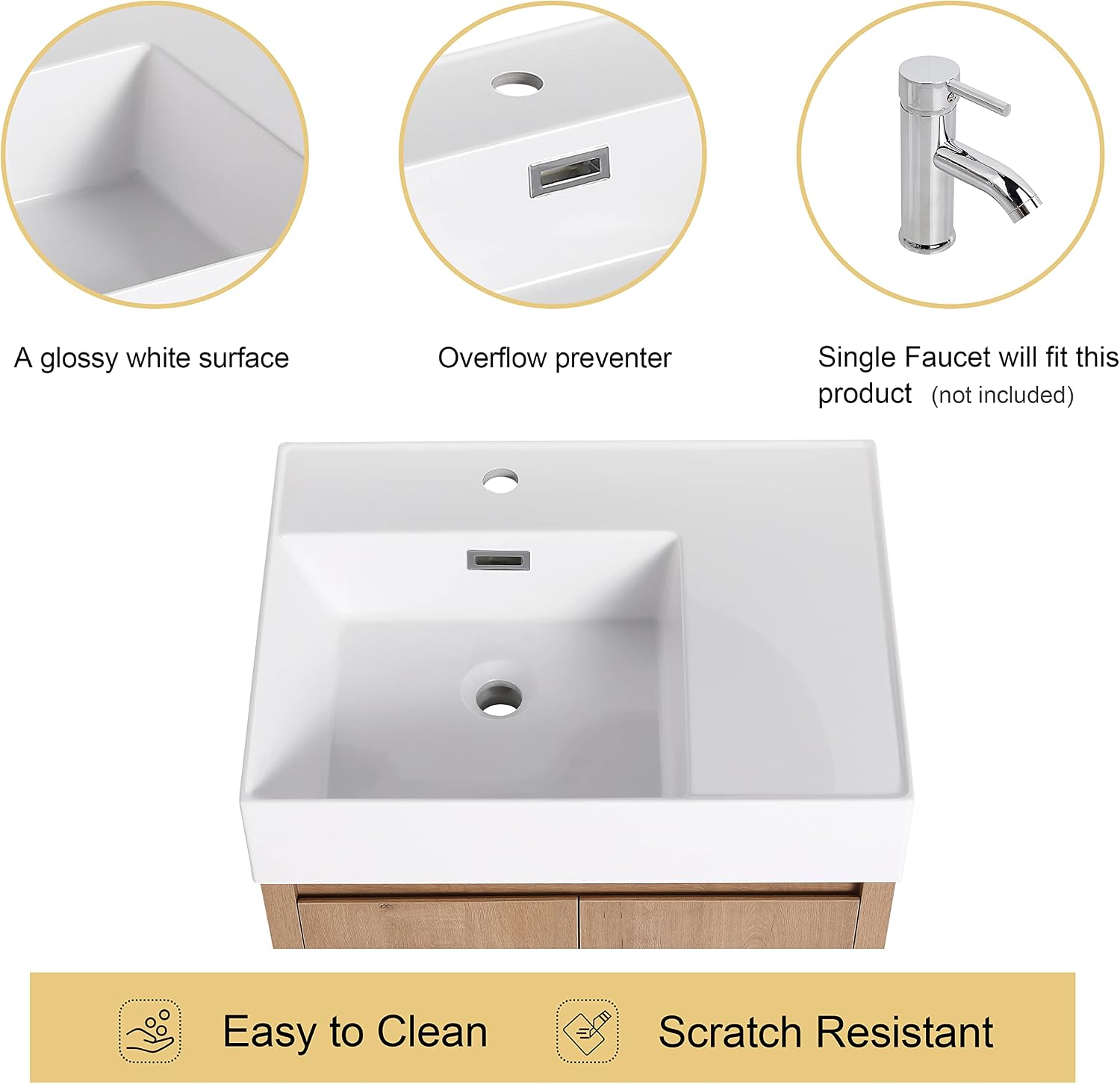 Malwee 24 Inch Freestanding Bathroom Vanity with Sink, 24'' Floor Standing Bathroom Vanity, Modern Vanity with 2 Doors and White Resin Basin Sink Top (036-24)