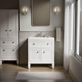 Kohler Hearthaven 30 Inch Bathroom Vanity Cabinet with White Single Sink and Quartz Top, Modern Bathroom Vanity, White, K-33536-ASB-0
