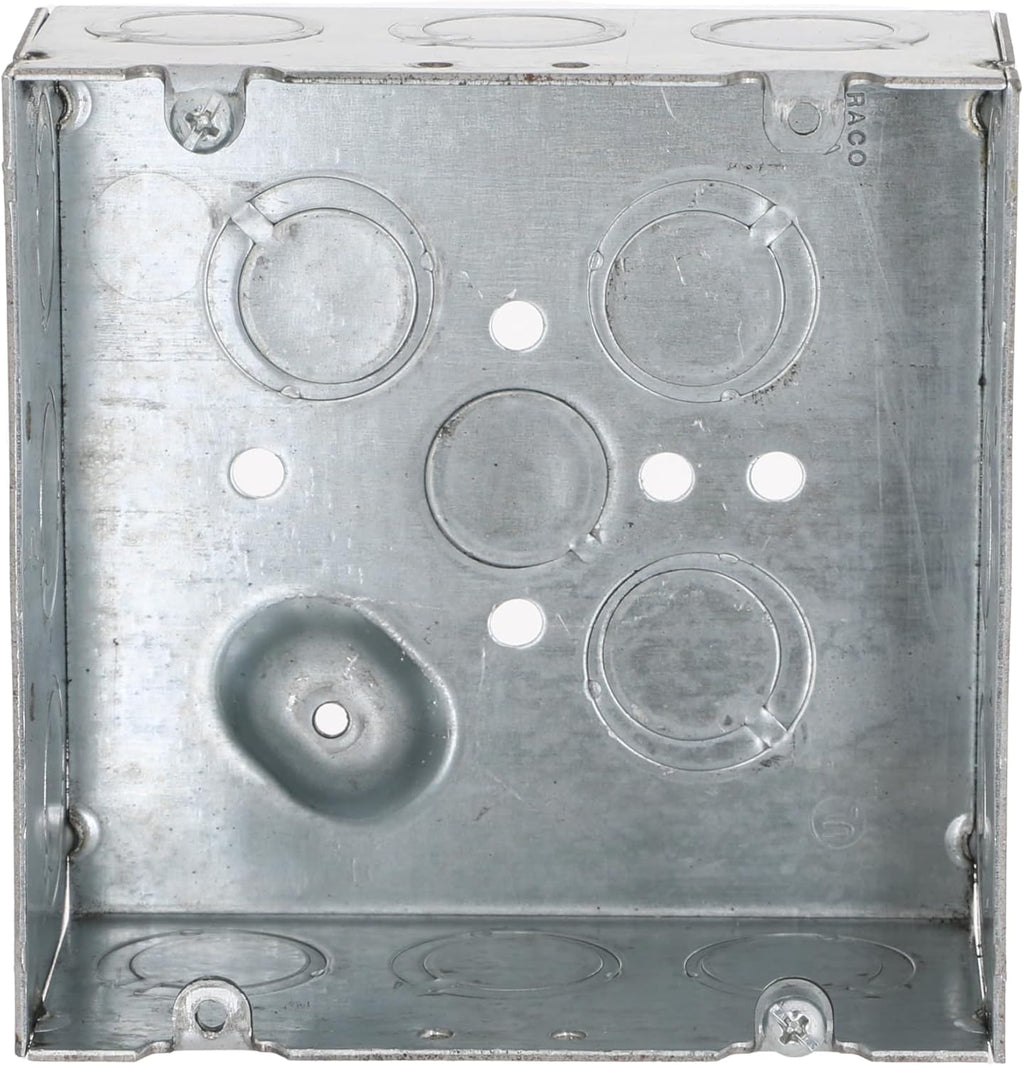 RACO 8257SP 4-11/16 in. Welded Square Box, 2-1/8 in. Deep with One 1/2 in. KO & Fifteen TKO's, Raised Ground, Gray (Pack of 20)