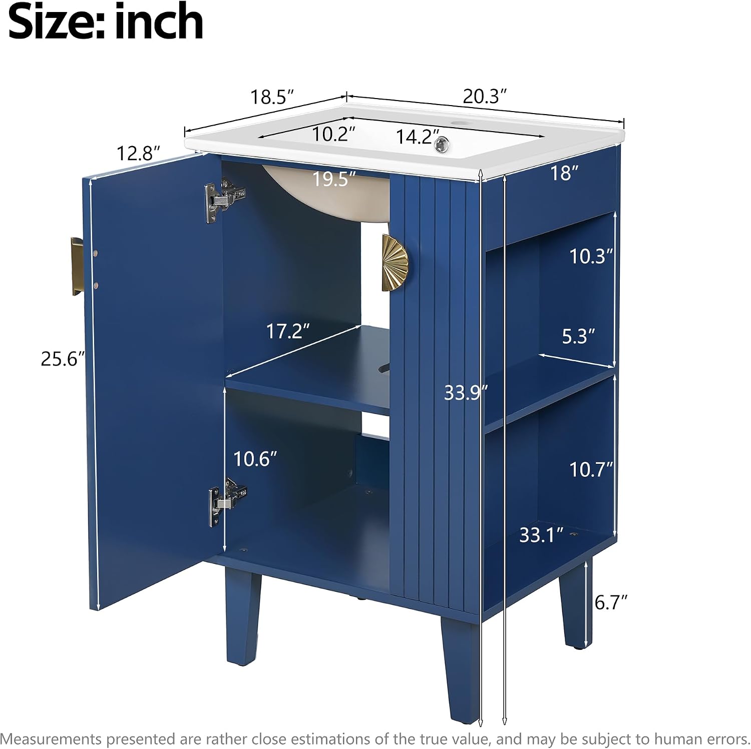 VilroCaz Modern 20'' Bathroom Vanity with Top Ceramic Sink, Freestanding Single Vanity Set Bathroom Storage Cabinet with Soft Closing Door, Chic Half-Moon Pulls (Blue-10.16)