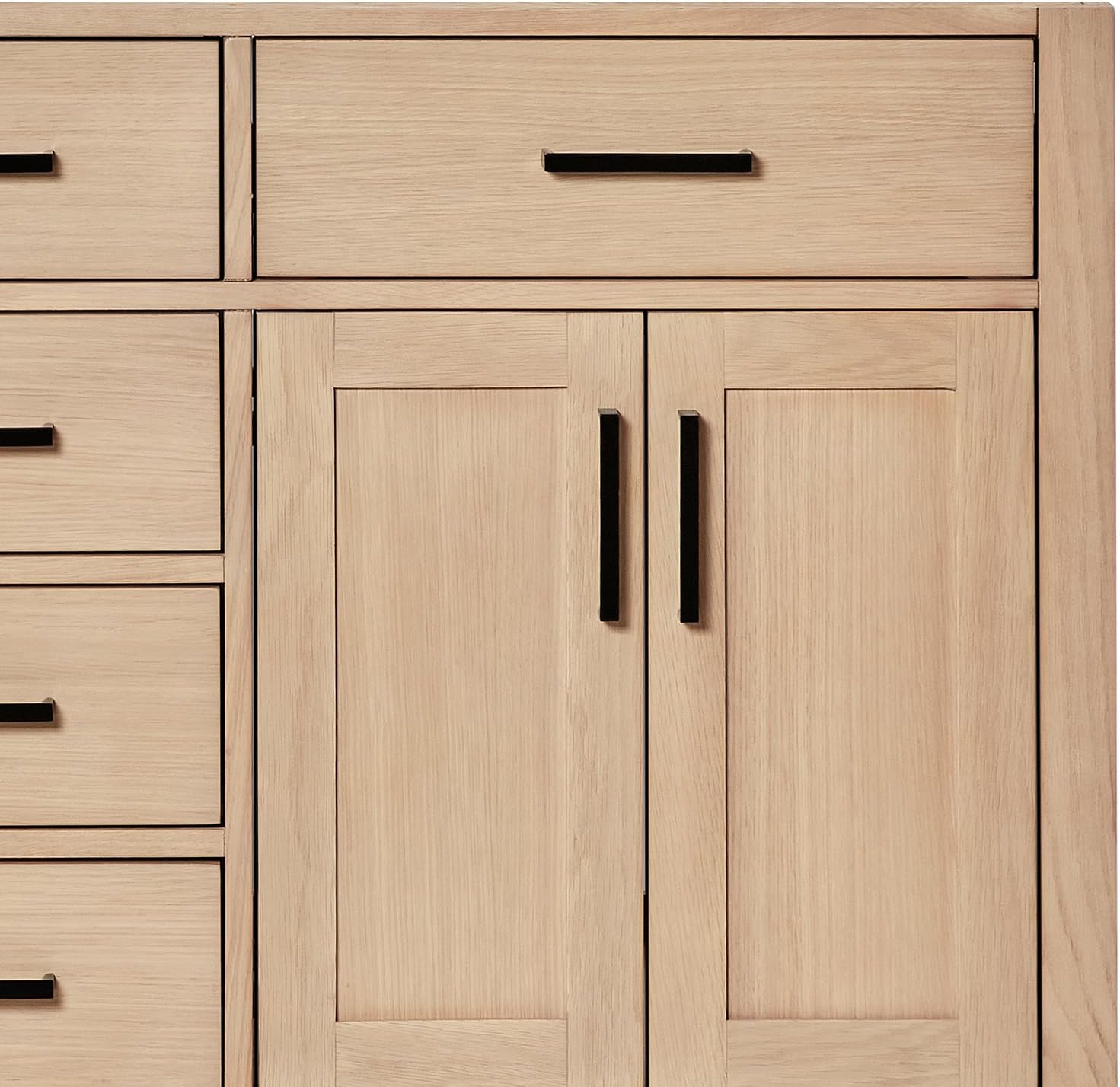 ARIEL Hepburn 60-inch Bathroom Vanity with Sink,Solid Wood, 1.5-inch Carrara White Quartz Countertop & Backsplash, Double Oval Porcelain Sink, 4 Soft Closing Doors, 6 Dovetail Drawers, White Oak