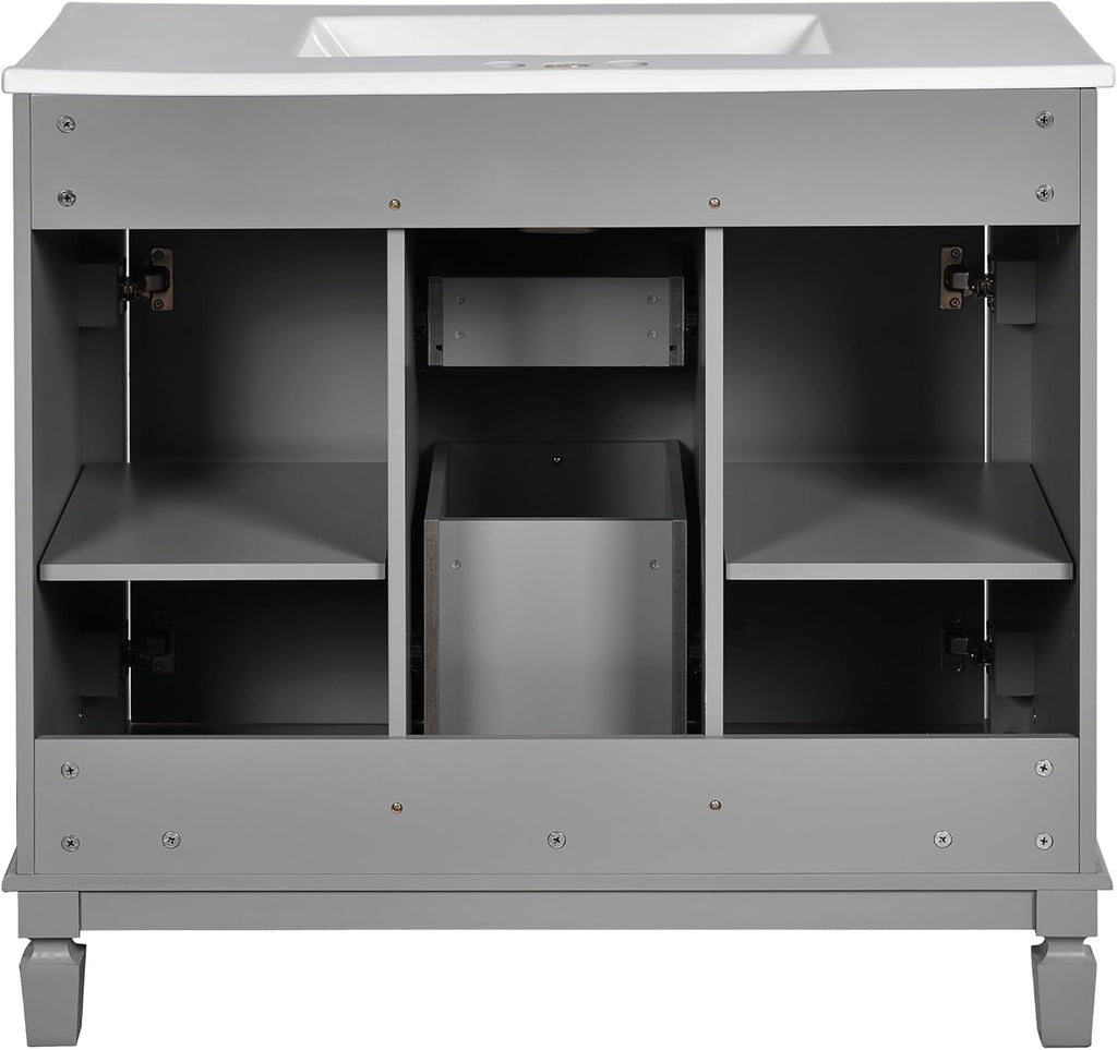 Virubi 36' 'Bathroom Vanity with Ceramic Sink, Traditional Bathroom Storage Cabinet with 2 Doors and 2 Drawers, Solid Wood Frame Bathroom Vanities