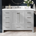 ARIEL Cambridge 48-inch Bathroom Vanity with Sink,Solid Wood, 1.5-inch Carrara White Quartz Countertop & Backsplash, Single Oval Porcelain Sink, 2 Soft Closing Doors, 9 Dovetail Drawers, Grey
