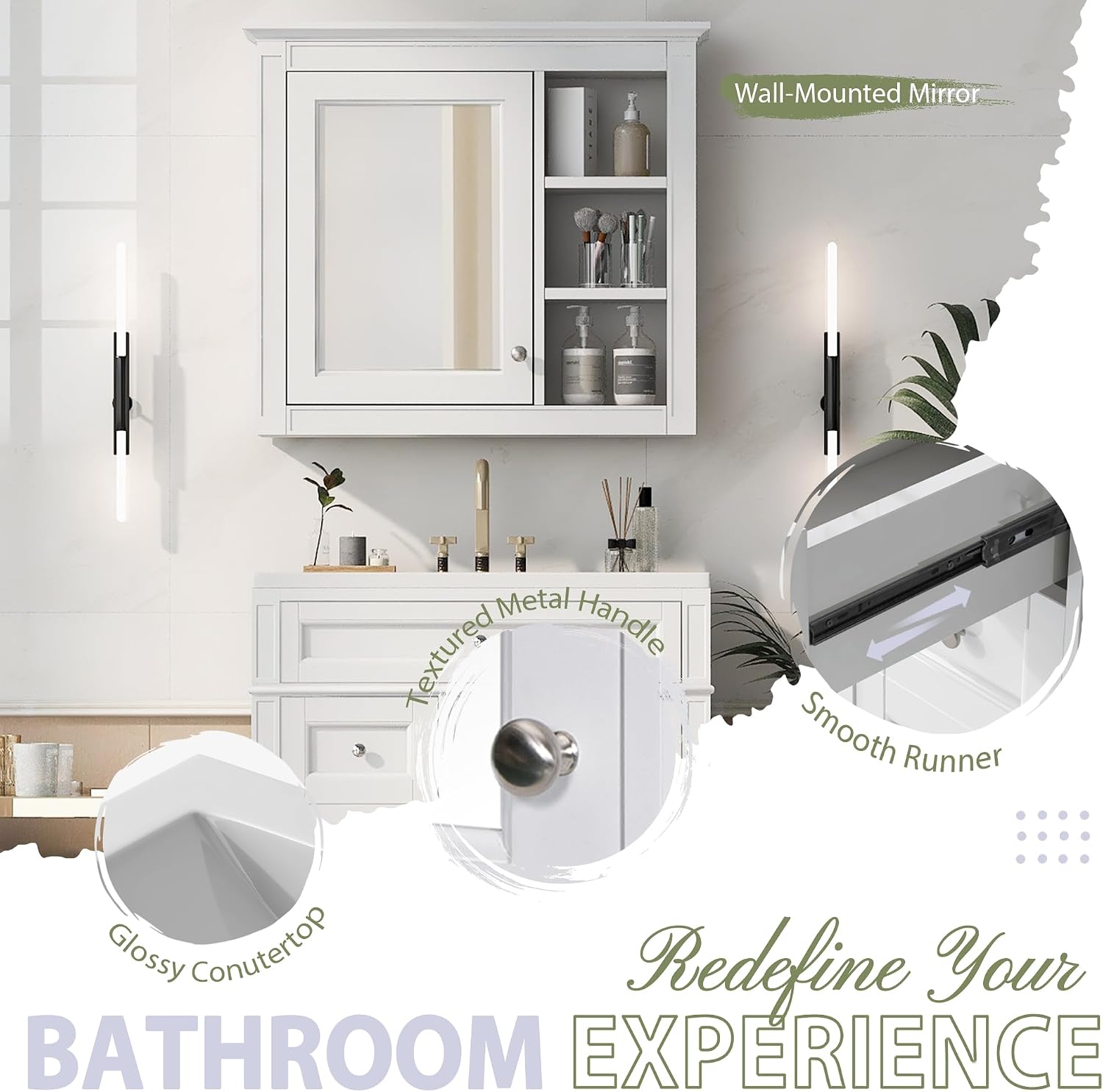 Merax 30' Bathroom Sink Vanity with Matching Medicine Cabinet Combo, Modern Bathroom Storage Cabinet, Solid Wood Frame, Painted Finish