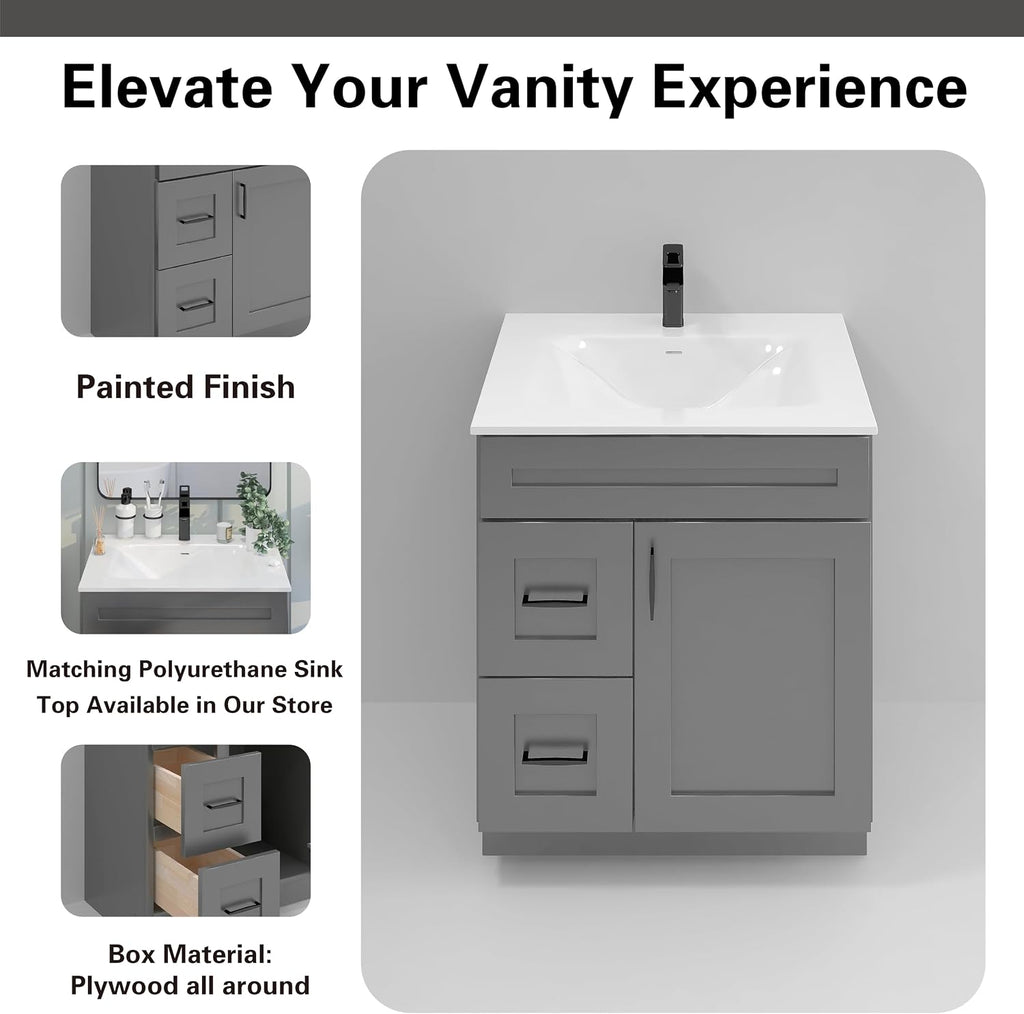 30' Shaker Bathroom Vanity Sink Base with Drawers (Ready-to-Assemble) (Grey Shaker Vanity Base)