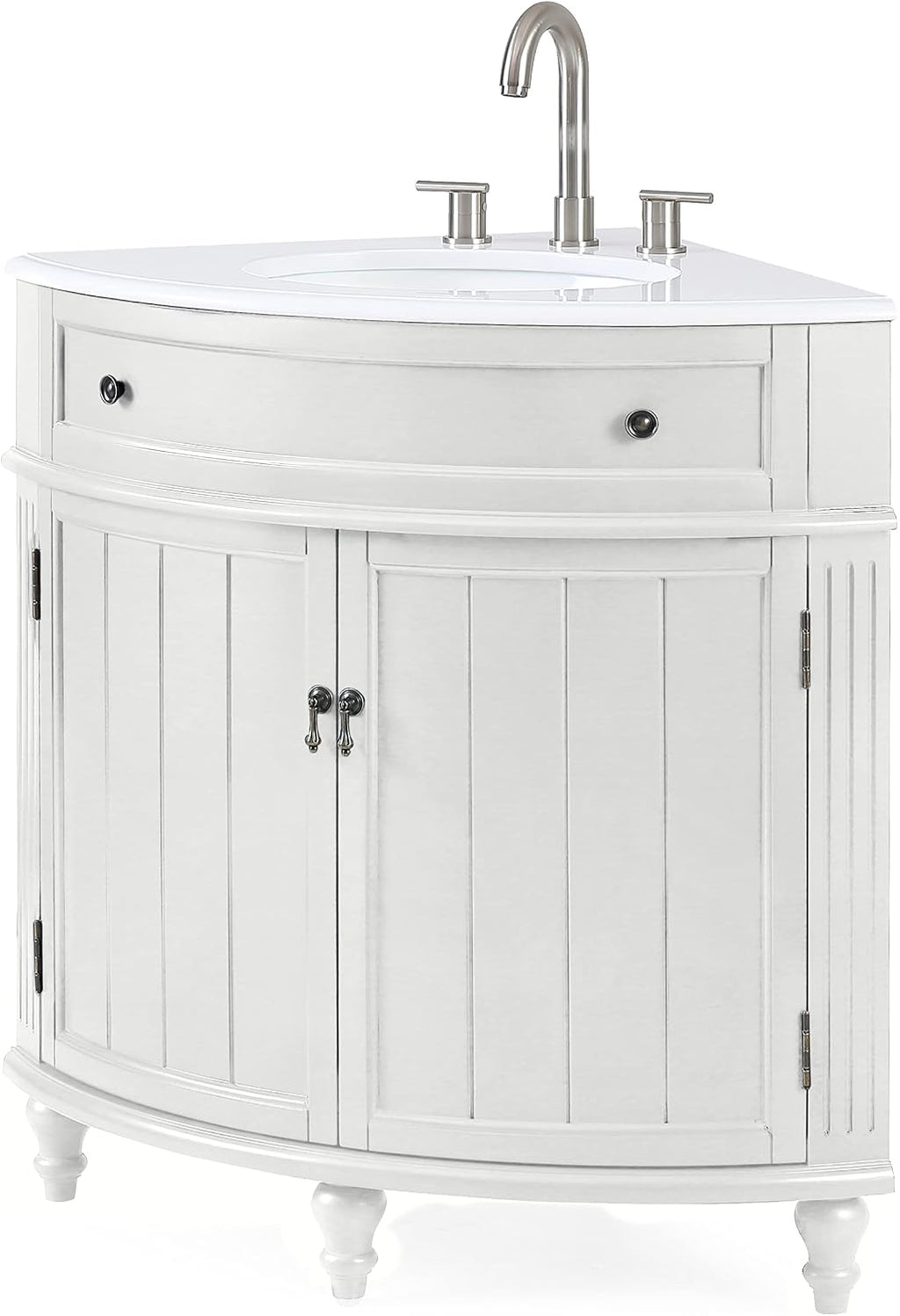 Tennant Brand 24 inch Triadsville Small Corner Bathroom Vanity with Sink and White Quartz top (White)
