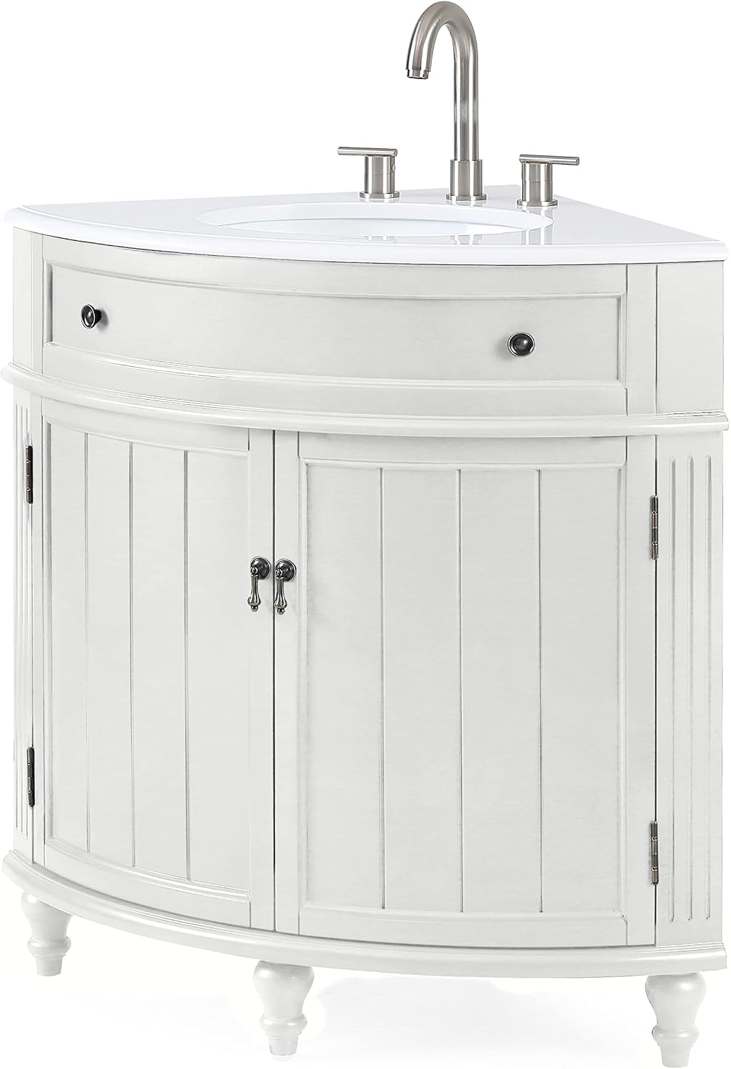 Tennant Brand 24 inch Triadsville Small Corner Bathroom Vanity with Sink and White Quartz top (White)