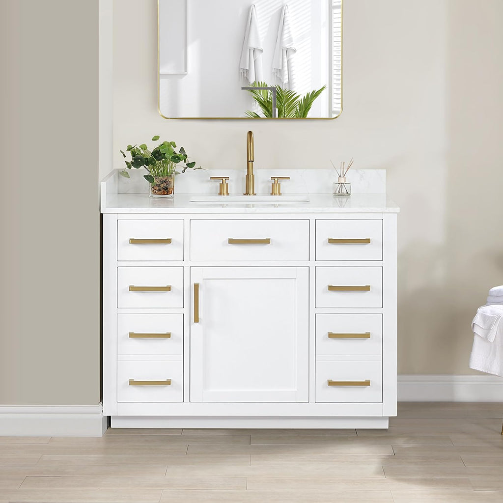 Altair Design Gavino 42' Wood Vanity in Light Brown with Composite Stone Top no Mirror