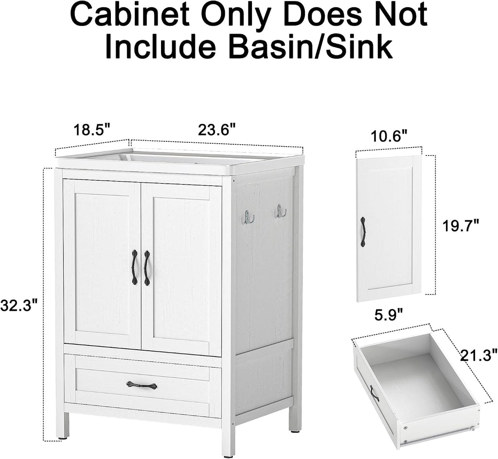 Quikraen 24 Inch Bathroom Vanities,Sink Vanity for Small Space,Adjustable Upper Storage Cabinets and Lower Drawers Modern Bathroom Vanities Excluding the Sink（White）