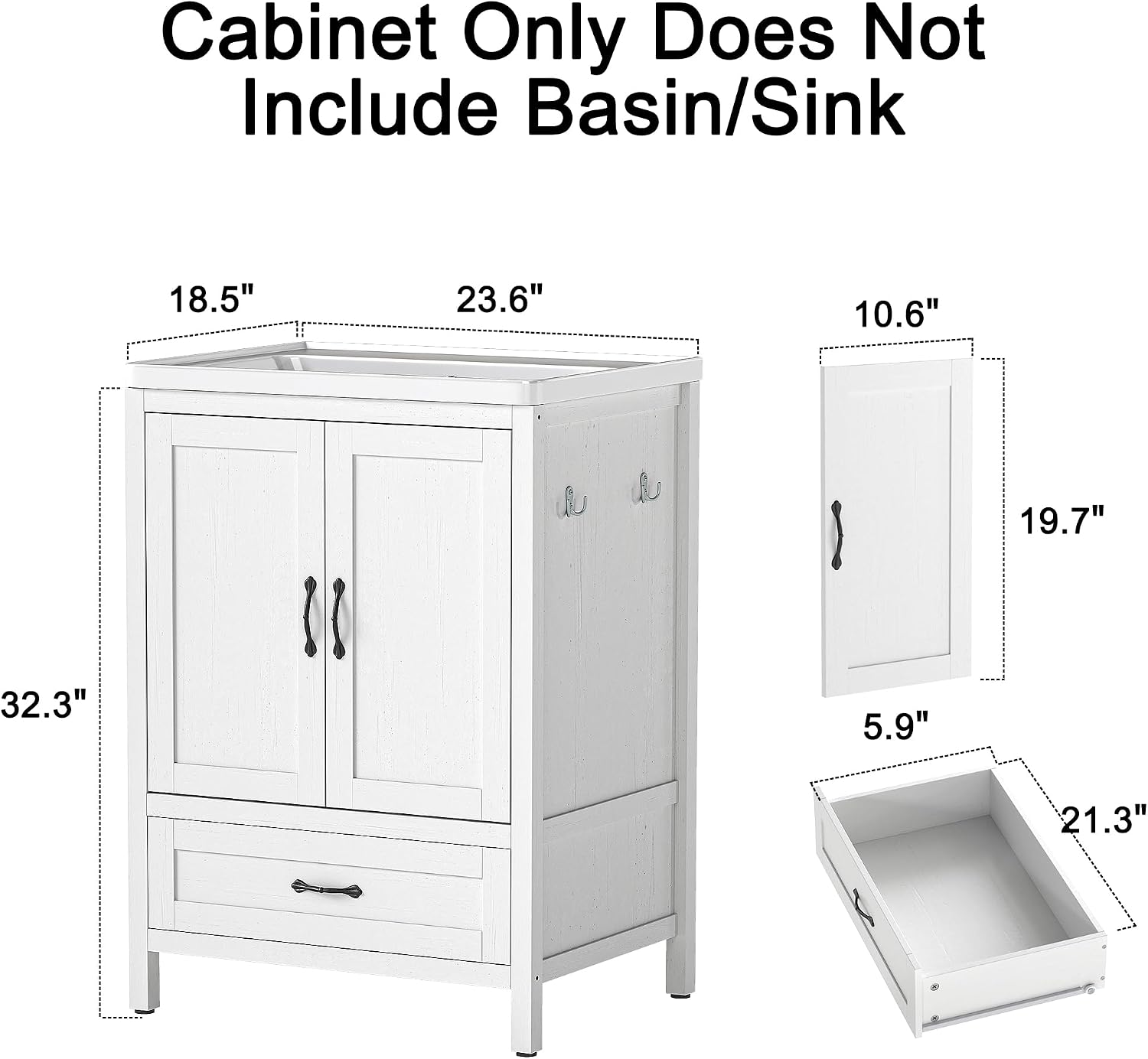 Quikraen 24 Inch Bathroom Vanities,Sink Vanity for Small Space,Adjustable Upper Storage Cabinets and Lower Drawers Modern Bathroom Vanities Excluding the Sink（White）