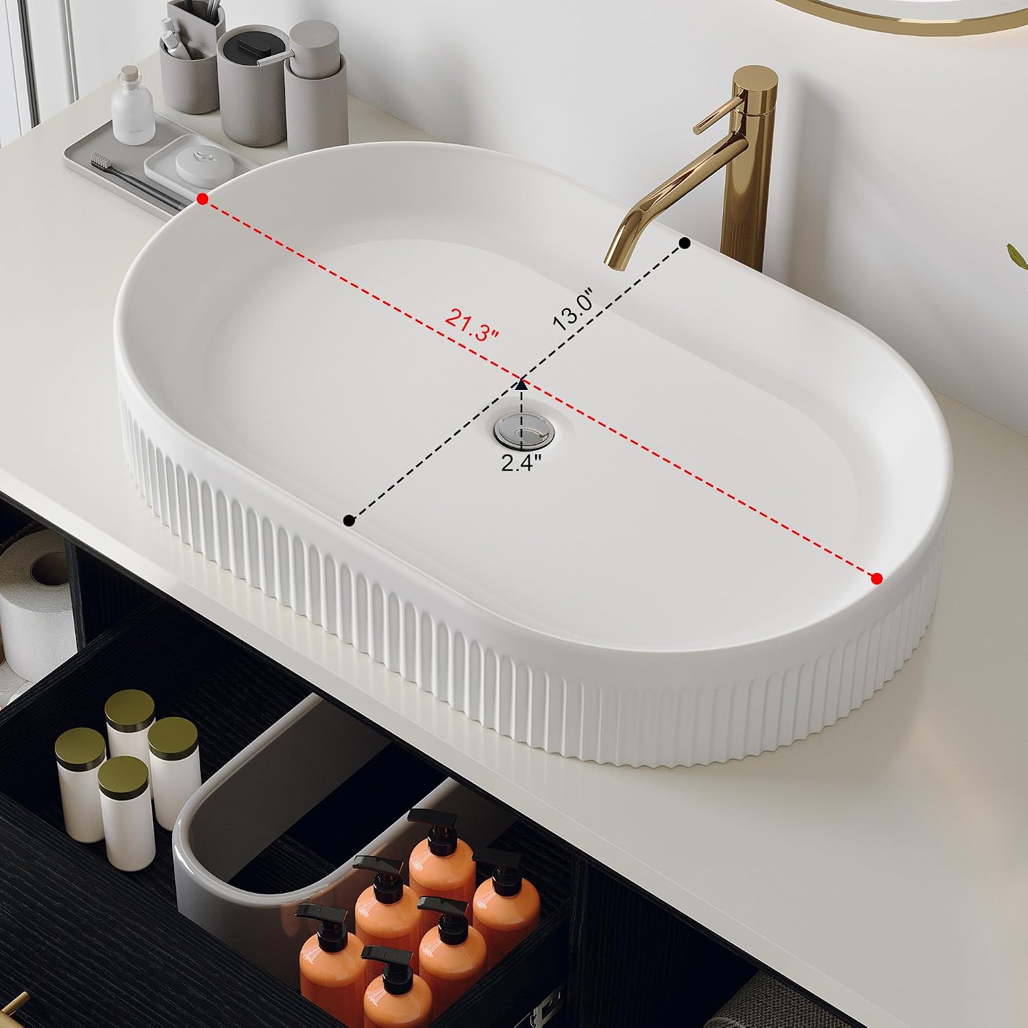 40 Inch Modern Bathroom Vanity Floating Bathroom Vanities with Above Oval Sink 40' Wall Mounted Bathroom Sink Cabinet with 2 Drawers & 2 Open Shelves & Gold Metal Handle, Black