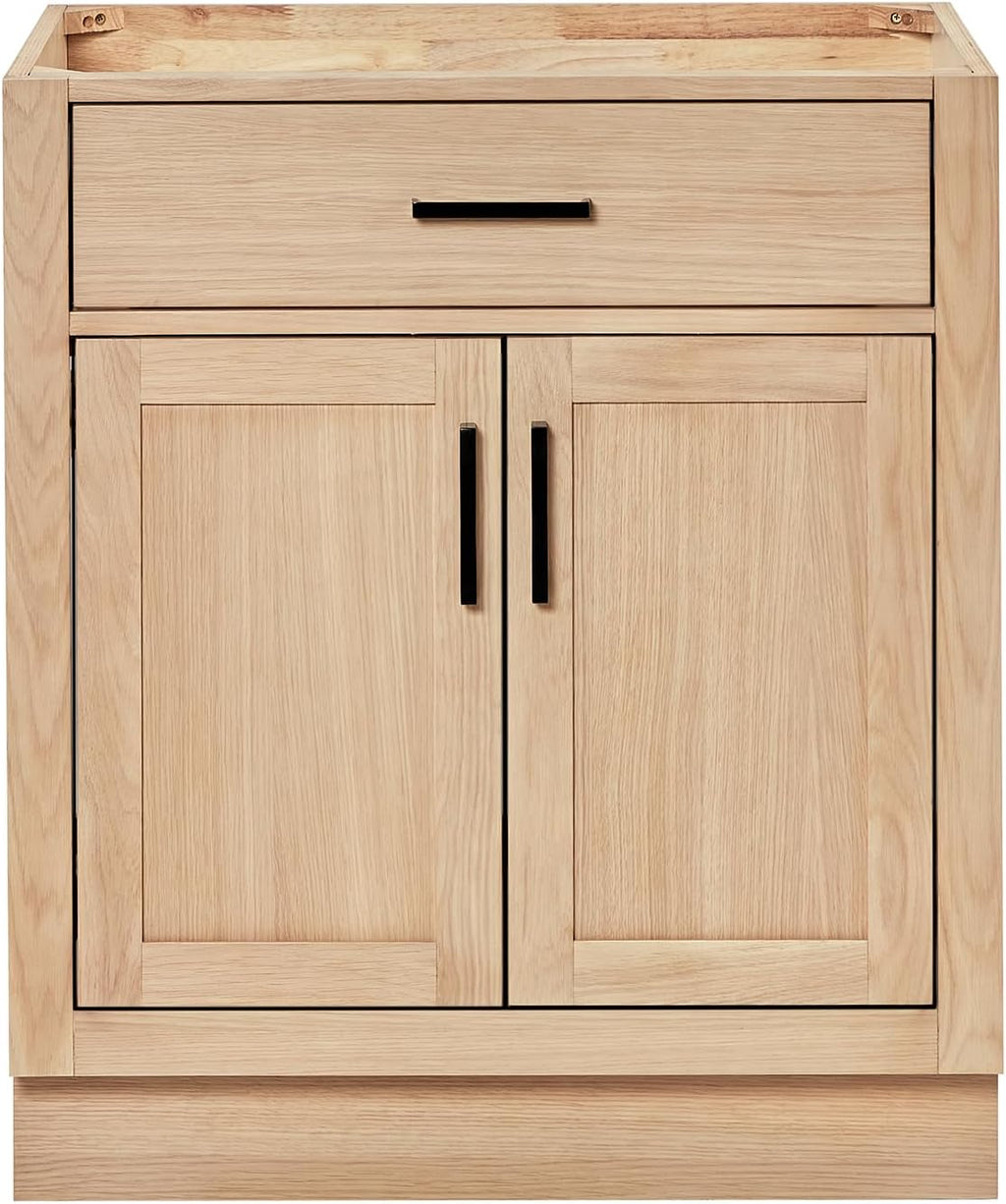 ARIEL Hepburn 30-inch Bathroom Vanity Base Cabinet,Solid Wood, 2 Soft Closing Doors, 1 Dovetail Drawers, White Oak