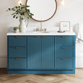 ARIEL Milan 60-inch Bathroom Vanity with Sink,Solid Wood, 1.5-inch Carrara White Quartz Countertop, Single Oval Porcelain Sink, Soft Closing Doors, Dovetail Drawers, Vintage Blue