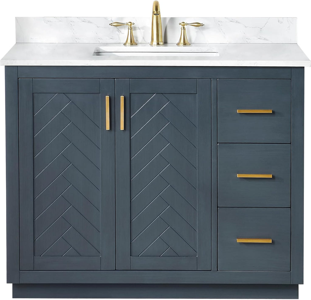 Gazsi 42' Wood Vanity in Charcoal Blue with Composite Stone Top Without Mirror