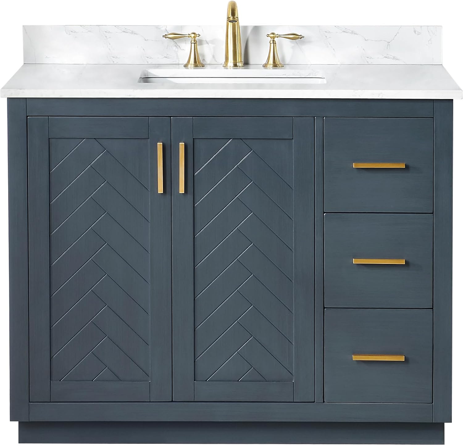 Gazsi 42' Wood Vanity in Charcoal Blue with Composite Stone Top Without Mirror