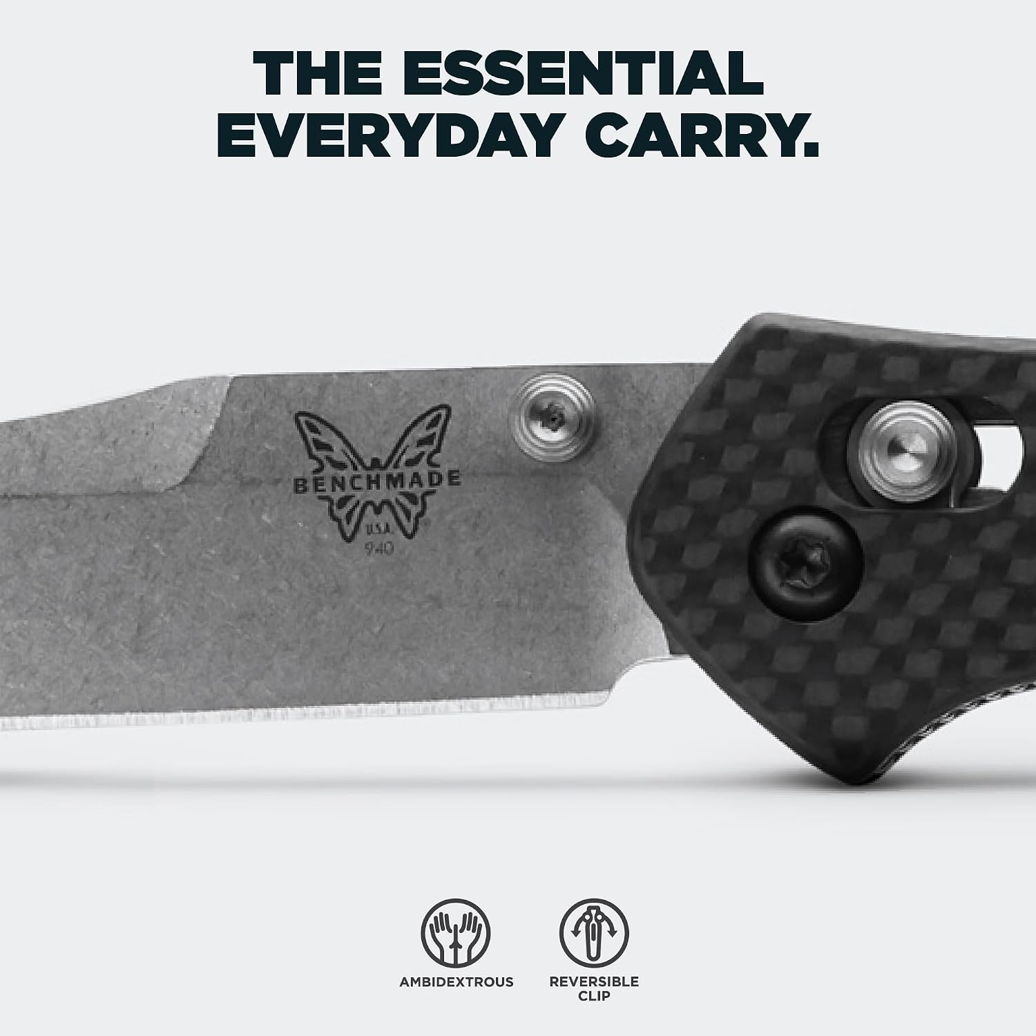 Benchmade - Osborne, Every Day, Outdoor, Folding Knife, Reverse Tanto Blade with Black Carbon Fiber Handle (940-1)