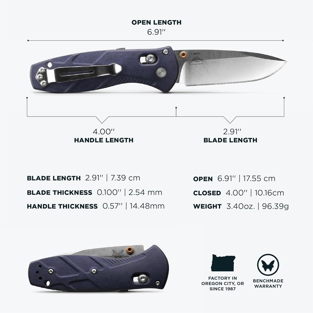 Benchmade - Mini Barrage 585 EDC Knife, Drop-Point Blade Blue Canyon Richlite Handle (585-03)