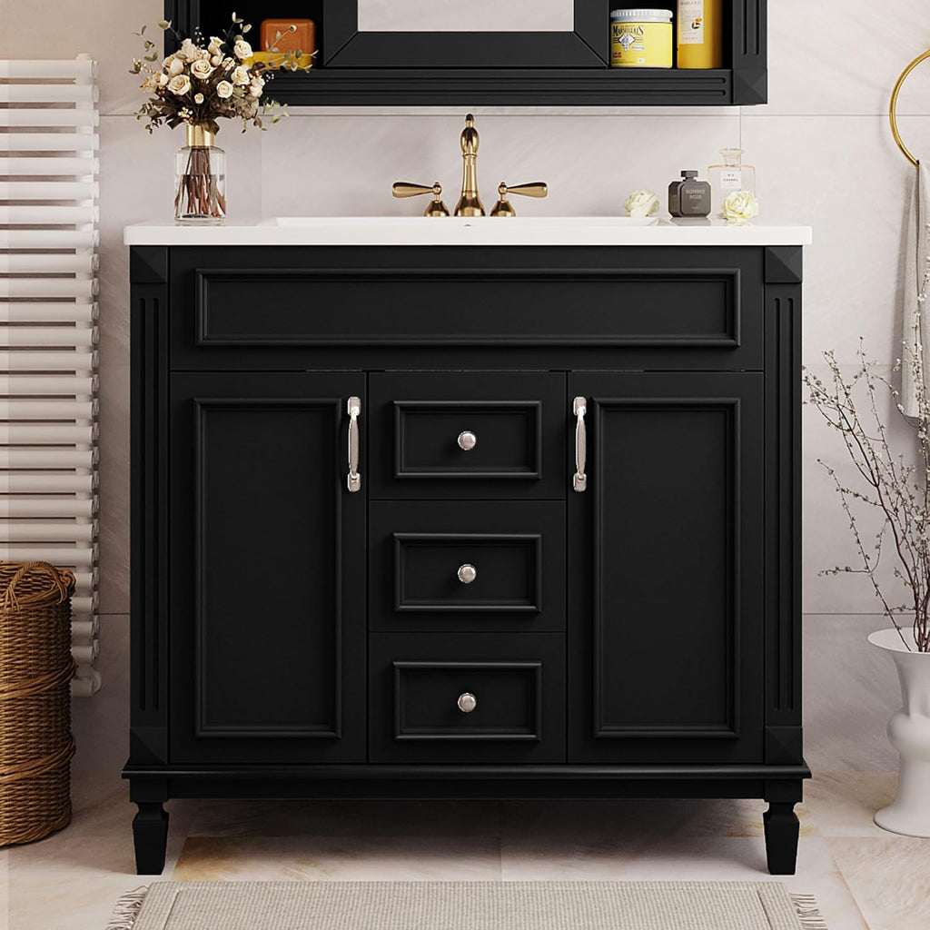 Virubi 36' 'Bathroom Vanity with Ceramic Sink, Traditional Bathroom Storage Cabinet with 2 Doors and 2 Drawers, Solid Wood Frame Bathroom Vanities