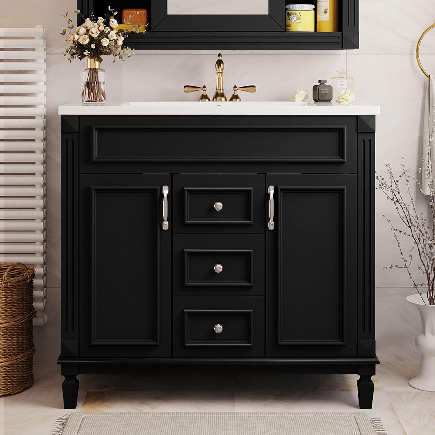 Virubi 36' 'Bathroom Vanity with Ceramic Sink, Traditional Bathroom Storage Cabinet with 2 Doors and 2 Drawers, Solid Wood Frame Bathroom Vanities