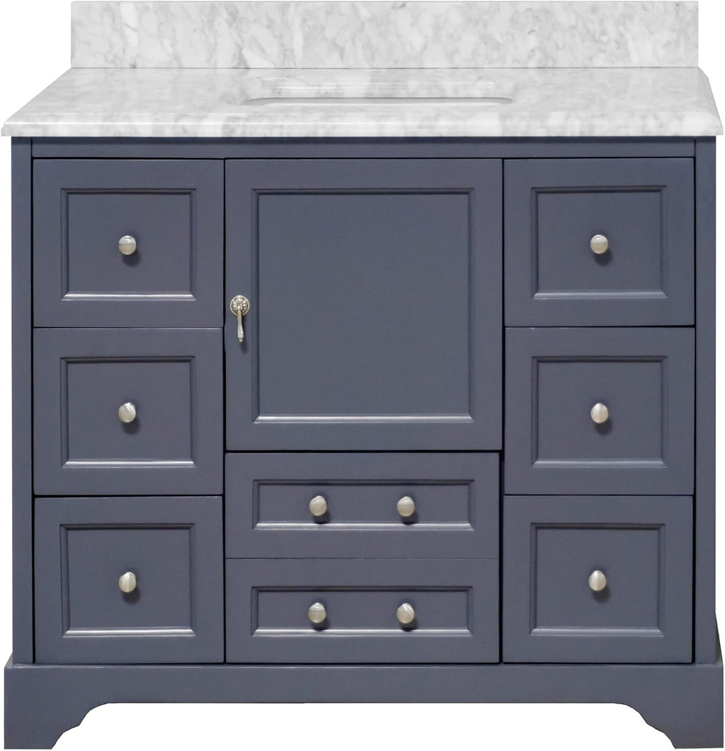 Kitchen Bath Collection Madison 42-inch Bathroom Vanity (Carrara/Marine Gray): Includes Marine Gray Cabinet with Authentic Italian Carrara Marble Countertop and White Ceramic Sink