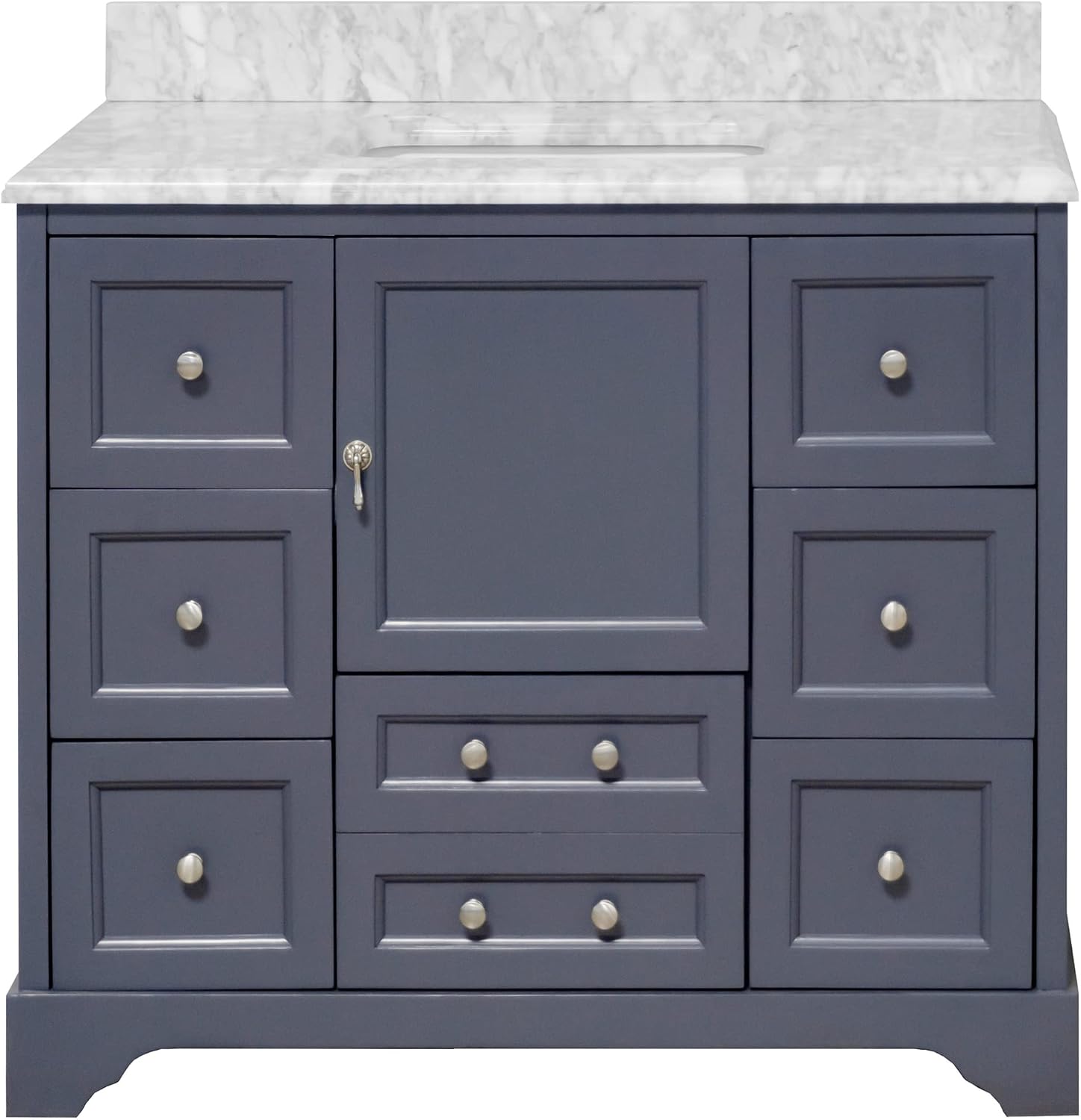 Kitchen Bath Collection Madison 42-inch Bathroom Vanity (Carrara/Marine Gray): Includes Marine Gray Cabinet with Authentic Italian Carrara Marble Countertop and White Ceramic Sink