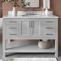 ARIEL Magnolia 48-inch Bathroom Vanity with Sink,Solid Wood, 0.75-inch Italian Carrara Marble Countertop, Single Rectangular Porcelain Sink, 2 Soft Closing Doors, 6 Dovetail Drawers, Grey