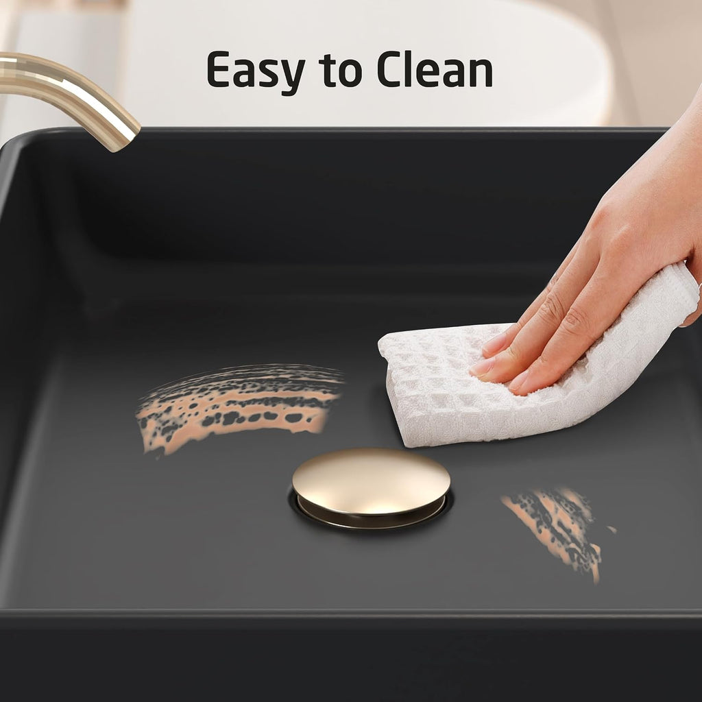 KES Matte Black 20 Inch Bathroom Vessel Sink Above Counter Rectangular Countertop Sink for Cabinet Lavatory Vanity, Ceramic, BVS123S50-BK