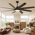 Dawn Whisper 72 Inch Ceiling Fans with Lights and Remote Black Large Modern LED Ceiling Fan for Living Room Bedroom 8 Blades 6 Speed Reversible DC Motor