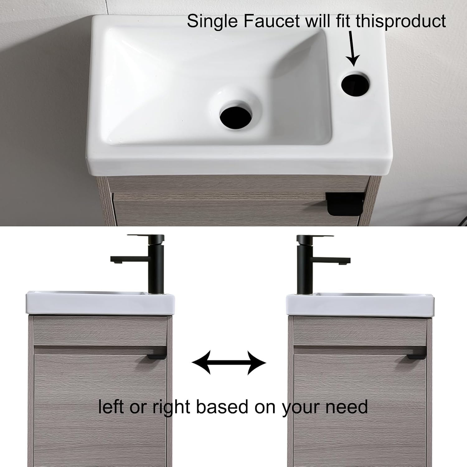 16 Inch Bathroom Vanity with Sink Combo, Wall Mounted Cabinet Set with 1 Door and White Ceramic Basin Sink Top, Forest Oak Floating Bathroom Vanity for Small Space
