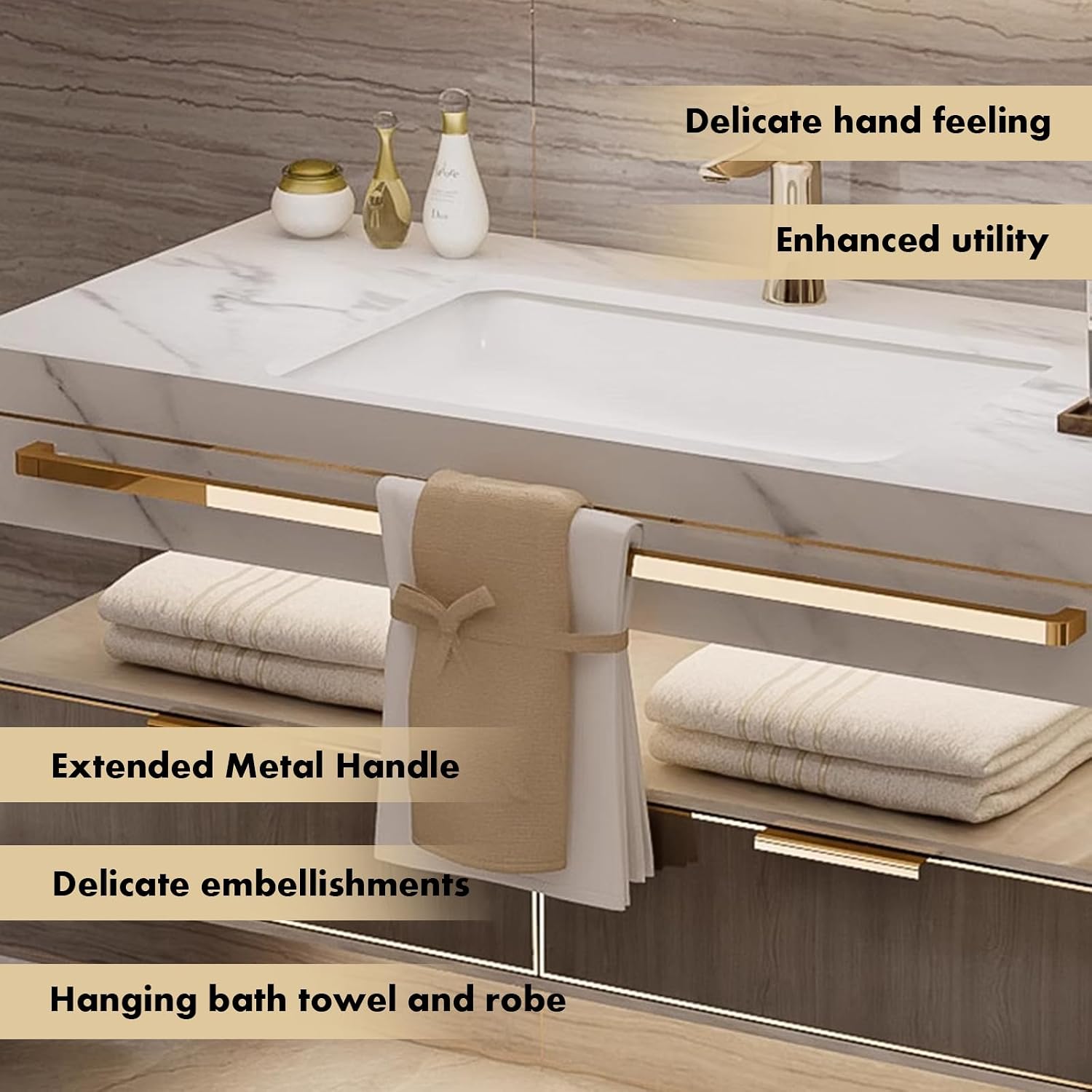 44 Inch Luxury Bathroom Vanity, Floating Bathroom Vanity with Sink and LED Round Smart Defogger Mirror, Multilayer solid wood Spacious Storage Drawer Include Faucet and Drain Fittings,Single Sink