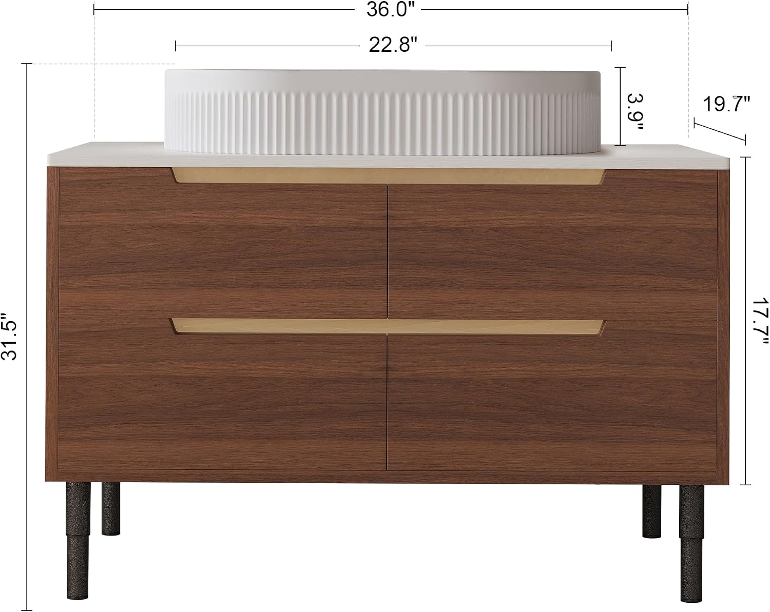 36' Bathroom Vanity with Above Oval Sink Set, Modern Walnut 2-in-1 Wall Mounted & Freestanding Bathroom Vanity Cabinet with Sintered Stone top&4 Storage Drawers, Bathroom Single Sink Cabinet
