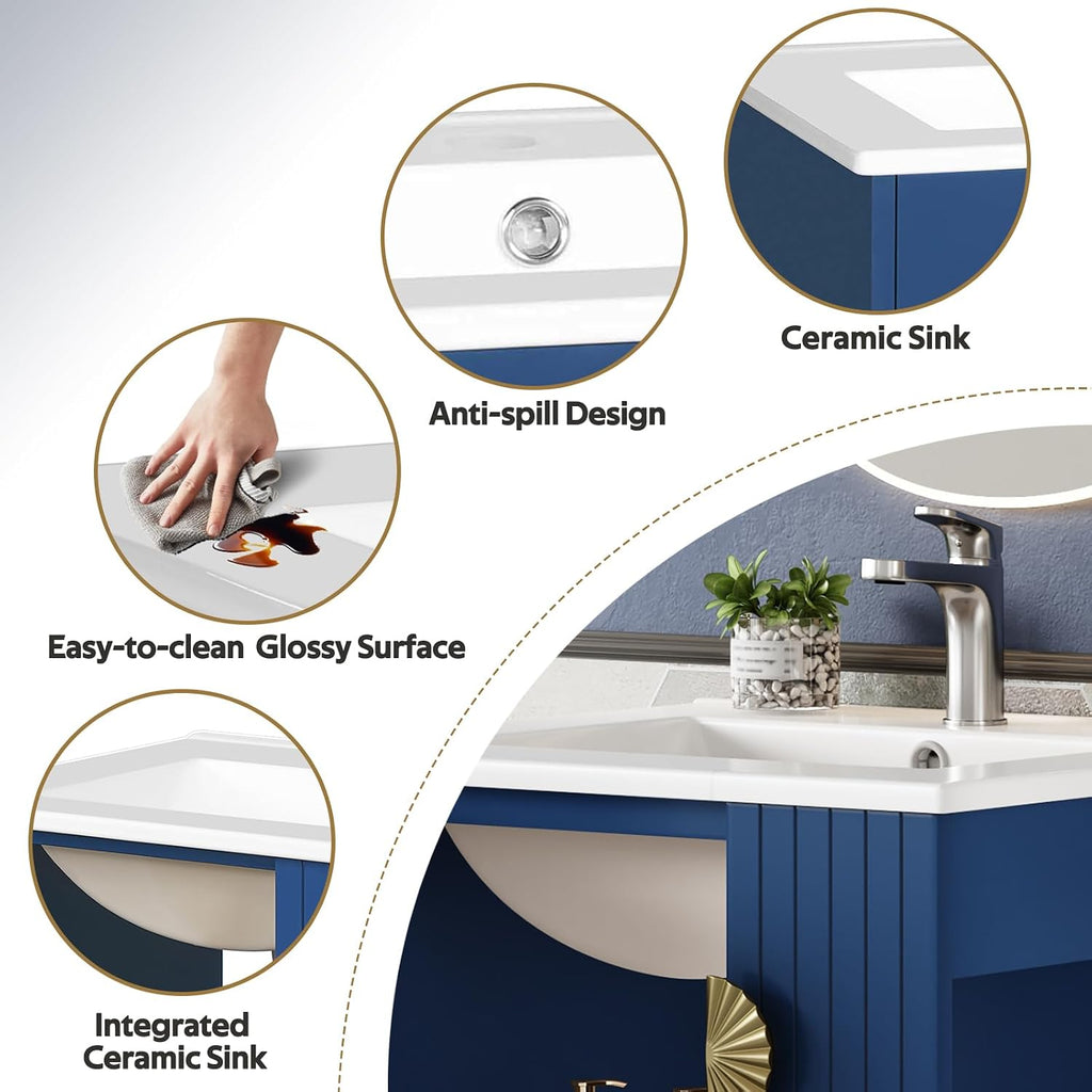 VilroCaz Modern 20'' Bathroom Vanity with Top Ceramic Sink, Freestanding Single Vanity Set Bathroom Storage Cabinet with Soft Closing Door, Chic Half-Moon Pulls (Blue-10.16)