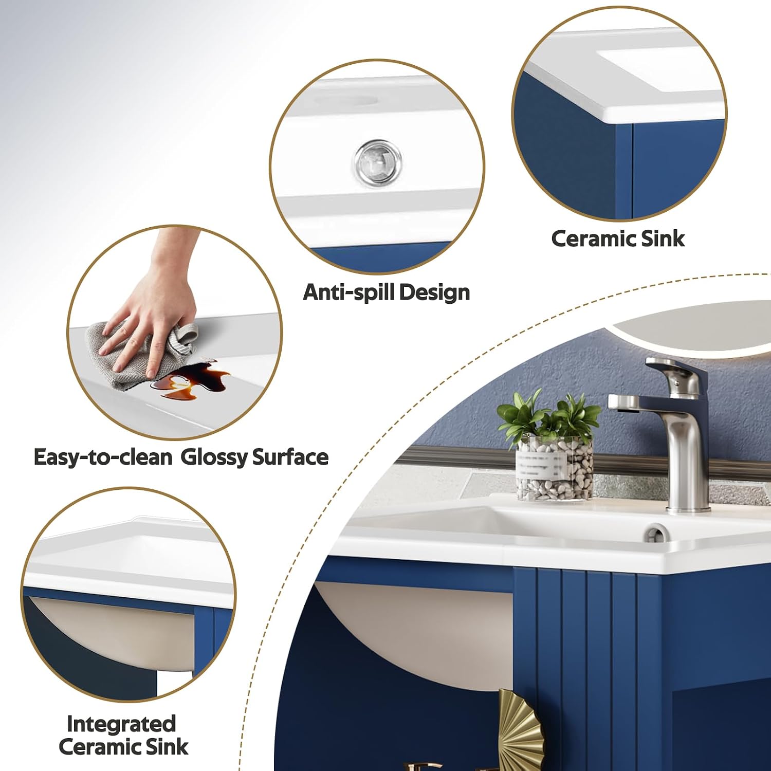 VilroCaz Modern 20'' Bathroom Vanity with Top Ceramic Sink, Freestanding Single Vanity Set Bathroom Storage Cabinet with Soft Closing Door, Chic Half-Moon Pulls (Blue-10.16)